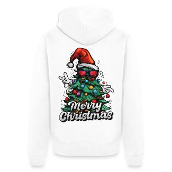 Cooler Weihnachtsbaum mit Sonnenbrille und Mütze - Unisex Premium Bio Zip Hoodie - Weiß - Hinten - Thijin (182cm)