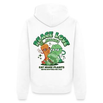 Peace love veggies - eat more plants - Unisex Premium Bio Zip Hoodie - Weiß - Hinten - Thijin (182cm)
