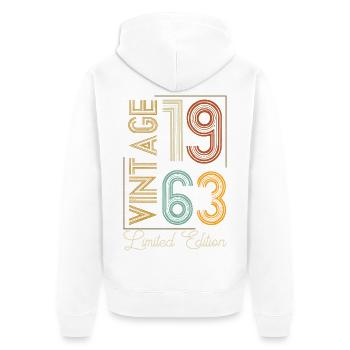 Vintage 1963 Limited Edition Aged to Perfection - Unisex Premium Organic Zip Hoodie - white - Back - Thijin (182cm)