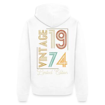 Vintage 1974 Limited Edition Aged to Perfection - Unisex Premium Organic Zip Hoodie - white - Back - Thijin (182cm)