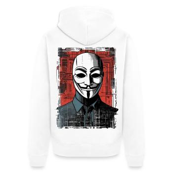 Anonymous Maske - Unisex Premium Bio Zip Hoodie - Weiß - Hinten - Thijin (182cm)