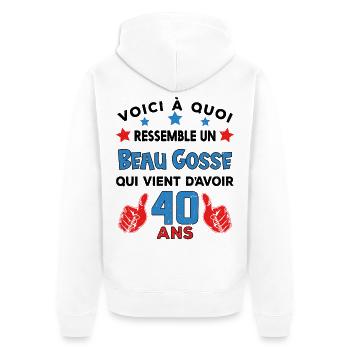 40 ans anniversaire homme cadeau humour drôle - Veste à capuche bio Premium Unisexe - blanc - Dos - Thijin (182cm)