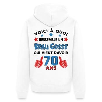70 ans anniversaire homme cadeau humour drôle - Veste à capuche bio Premium Unisexe - blanc - Dos - Thijin (182cm)