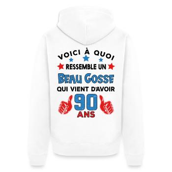 90 ans anniversaire homme cadeau humour drôle - Veste à capuche bio Premium Unisexe - blanc - Dos - Thijin (182cm)