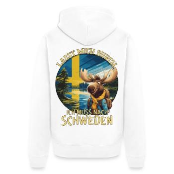 Schweden - lasst mich durch - Elch - Unisex Premium Bio Zip Hoodie - Weiß - Hinten - Thijin (182cm)