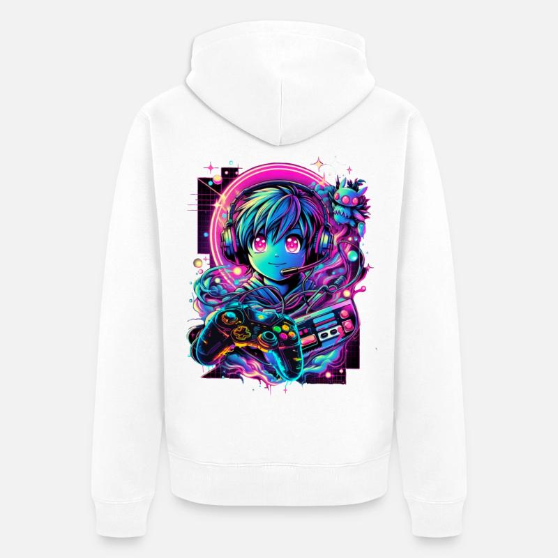 Gamer Controller Anime Synthwave Art - Unisex Premium Bio Zip Hoodie - Weiß
