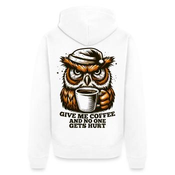 Owl Coffee Tired Gift - Unisex Premium Organic Zip Hoodie - white - Back - Thijin (182cm)