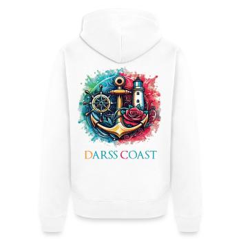 DarssCoast - Wellen Möwe Anker Grafik - Unisex Premium Bio Zip Hoodie - Weiß - Hinten - Thijin (182cm)