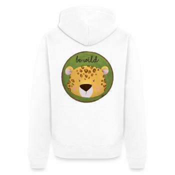 Be Wild – Leopard Design 🐆🌿 - Unisex Premium Bio Zip Hoodie - Weiß - Hinten - Thijin (182cm)