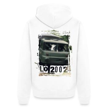 Robur LO 2002 DDR - Unisex Premium Bio Zip Hoodie - Weiß - Hinten - Thijin (182cm)