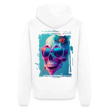 Totenkopfdame mit Sonnenbrille - Unisex Premium Bio Zip Hoodie - Weiß - Hinten - Thijin (182cm)