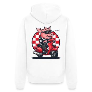 Sur mon scooter sur la route : Le cochon cyclomoteur - Veste à capuche bio Premium Unisexe - blanc - Dos - Thijin (182cm)