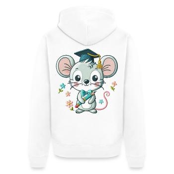 Graduation Mouse Illustration - Unisex Premium Organic Zip Hoodie - white - Back - Thijin (182cm)