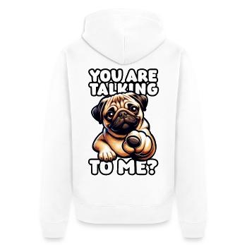 Carlin mignon - Tu me parles ? - Veste à capuche bio Premium Unisexe - blanc - Dos - Thijin (182cm)