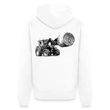 Tracteur MFF 4700 M avec balles de paille - Veste à capuche bio Premium Unisexe - blanc - Dos - Thijin (182cm)