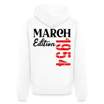 Geburtstag März 1954 – 73. Jahrestag - Unisex Premium Bio Zip Hoodie - Weiß - Hinten - Thijin (182cm)