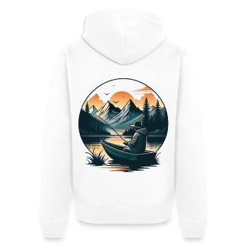 Scène sereine du pêcheur du lac de montagne - Veste à capuche bio Premium Unisexe - blanc - Dos - Thijin (182cm)