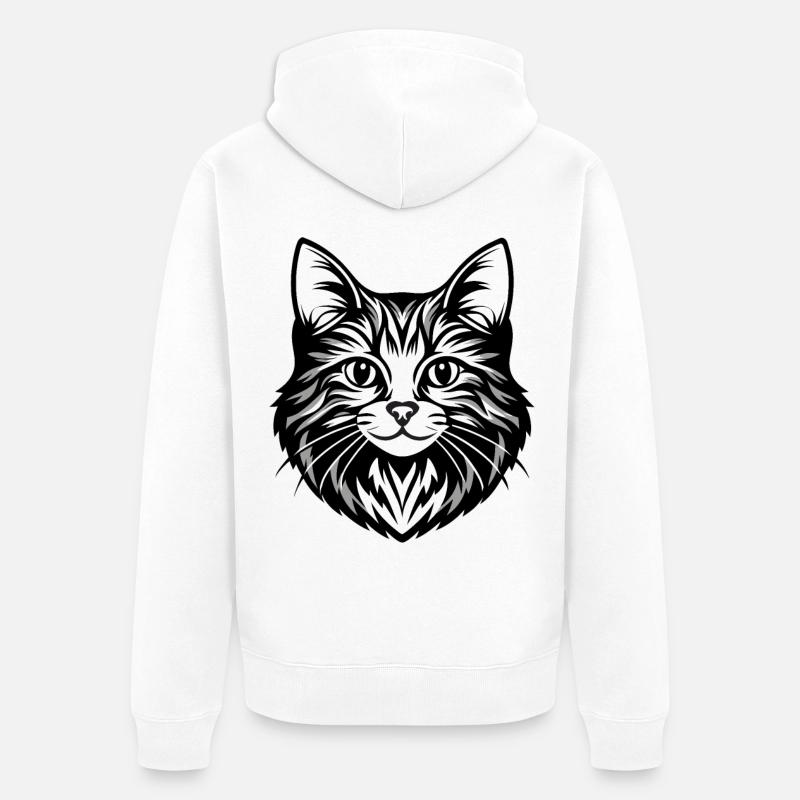 Illustration complexe de visage de chat - Veste à capuche bio Premium Unisexe - blanc