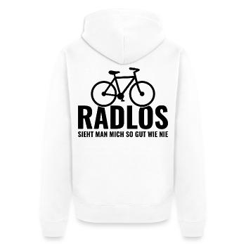 Fahrrad - Radlos sieht man mich so gut wie nie  - Unisex Premium Bio Zip Hoodie - Weiß - Hinten - Thijin (182cm)