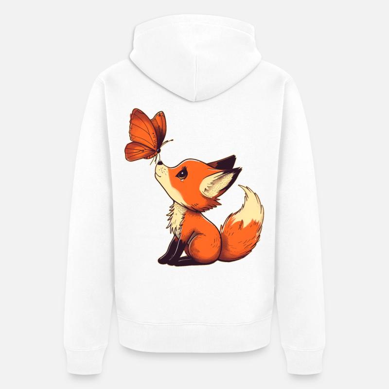 Fuchs mit Schmetterling - Unisex Premium Bio Zip Hoodie - Weiß