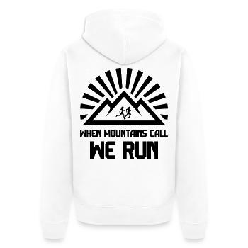 Trailrunner - Wenn die Berge rufen - wir laufen - Unisex Premium Bio Zip Hoodie - Weiß - Hinten - Thijin (182cm)
