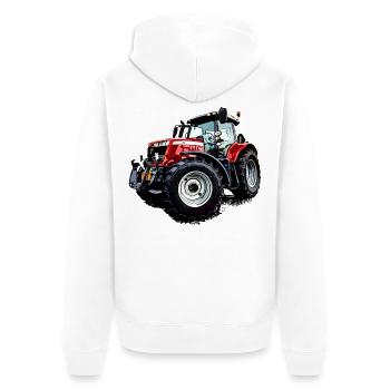 Traktor rot (M F) 6715S - Unisex Premium Bio Zip Hoodie - Weiß - Hinten - Thijin (182cm)