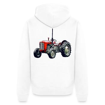 Old M F 35 Tractor - Unisex Premium Organic Zip Hoodie - white - Back - Thijin (182cm)