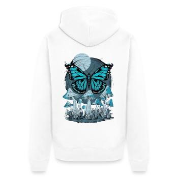 Fairycore Mystischer Schmetterling Zauberwald Pilz - Unisex Premium Bio Zip Hoodie - Weiß - Hinten - Thijin (182cm)