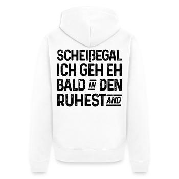 Scheißegal Ich geh eh bald in den Ruhestand - Unisex Premium Bio Zip Hoodie - Weiß - Hinten - Thijin (182cm)