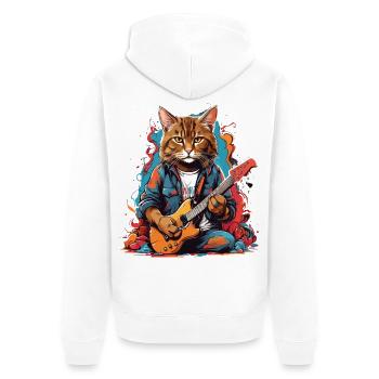 Katze mit Gitarre - Unisex Premium Bio Zip Hoodie - Weiß - Hinten - Thijin (182cm)