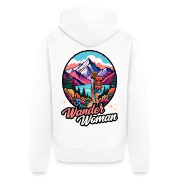 Wander Woman Wandern Wanderwoman Berge Natur Retro - Unisex Premium Bio Zip Hoodie - Weiß - Hinten - Thijin (182cm)