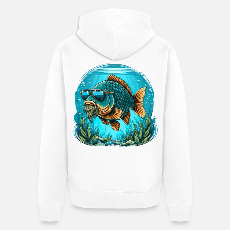 Carpe avec lunettes de soleil - Veste à capuche bio Premium Unisexe - blanc