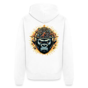 Gorilla Cybersound with Techno Head - Unisex Premium Organic Zip Hoodie - white - Back - Thijin (182cm)