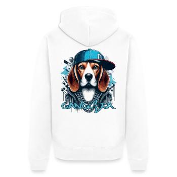 Beagle Gangsta Hund Cappy Geschenk - Unisex Premium Bio Zip Hoodie - Weiß - Hinten - Thijin (182cm)