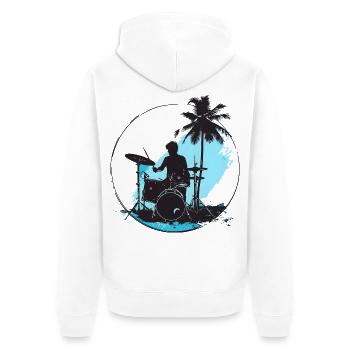 Schlagzeuger Zeichnung - Unisex Premium Bio Zip Hoodie - Weiß - Hinten - Thijin (182cm)