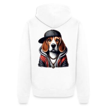 Beagle Gangsta Hund Cappy Geschenk - Unisex Premium Bio Zip Hoodie - Weiß - Hinten - Thijin (182cm)