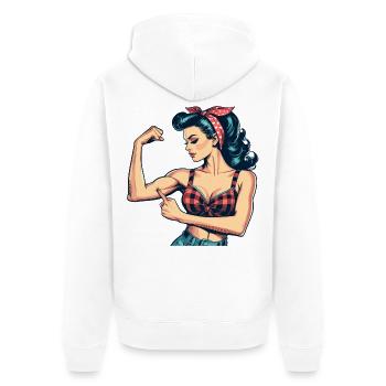 Strength strong woman rockabilly biceps gift - Unisex Premium Organic Zip Hoodie - white - Back - Thijin (182cm)