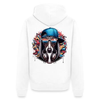 Greyhound Gangsta Dog Graffiti Gift - Unisex Premium Organic Zip Hoodie - white - Back - Thijin (182cm)