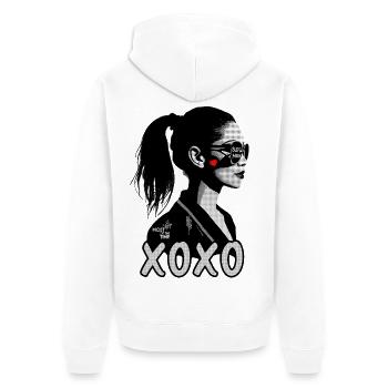Supermum – most of the time, Muttertag Geschenk - Unisex Premium Bio Zip Hoodie - Weiß - Hinten - Thijin (182cm)
