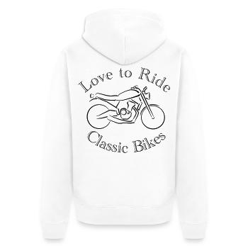 Les motocyclistes aiment rouler sur des motos classiques - Veste à capuche bio Premium Unisexe - blanc - Dos - Thijin (182cm)
