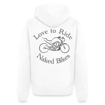 Les motards aiment faire du vélo nu - Veste à capuche bio Premium Unisexe - blanc - Dos - Thijin (182cm)