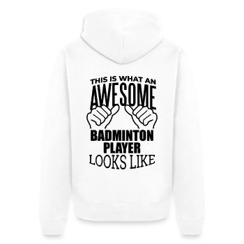 Badminton - Unisex Premium Bio Zip Hoodie - Weiß - Hinten - Thijin (182cm)