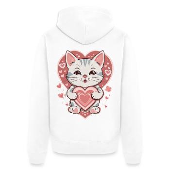 Love Cat , Katze - Unisex Premium Bio Zip Hoodie - Weiß - Hinten - Thijin (182cm)