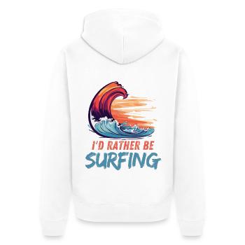 I'd Rather Be Surfing Wave Artwork - Unisex Premium Organic Zip Hoodie - white - Back - Thijin (182cm)