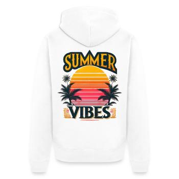 Tropische Sommerstimmung: Das Abenteuer bei Sonnenuntergang erwartet Sie - Unisex Premium Bio Zip Hoodie - Weiß - Hinten - Thijin (182cm)