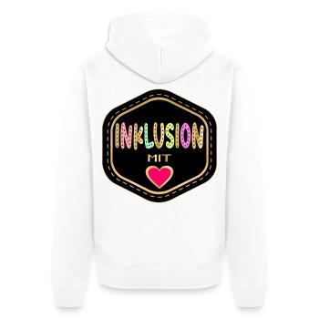 INKLUSION MIT HERZ - Unisex Premium Bio Zip Hoodie - Weiß - Hinten - Thijin (182cm)