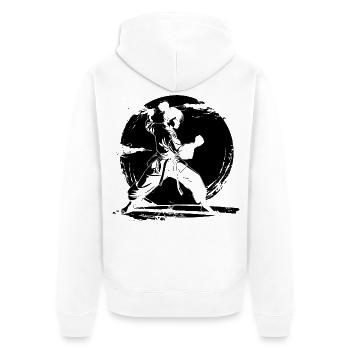 Karate Mädchen Skizze - Unisex Premium Bio Zip Hoodie - Weiß - Hinten - Thijin (182cm)