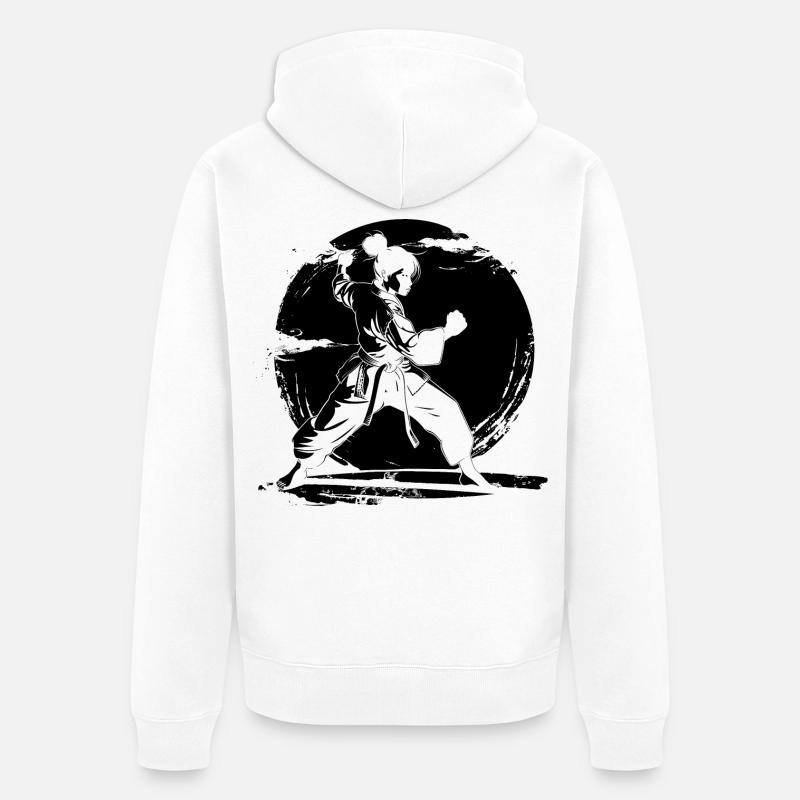 Karate Mädchen Skizze - Unisex Premium Bio Zip Hoodie - Weiß