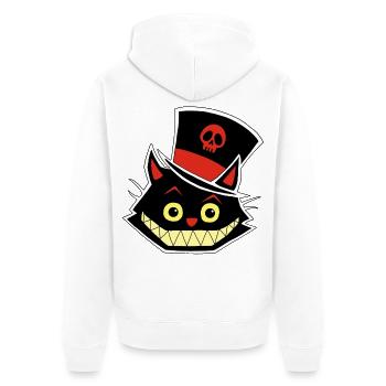 Katze und Hut - Unisex Premium Bio Zip Hoodie - Weiß - Hinten - Thijin (182cm)