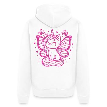Chat licorne ailé (rose) - Veste à capuche bio Premium Unisexe - blanc - Dos - Thijin (182cm)